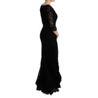 Dolce & Gabbana black floral ricamo sheath long dress with intricate embroidery and elegant fit, perfect for formal occasions.