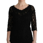 Dolce & Gabbana black floral Ricamo sheath long dress with intricate embroidery and elegant silhouette.
