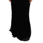 Dolce & Gabbana black floral Ricamo sheath long dress with intricate embroidery and elegant silhouette.