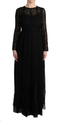 Black floral lace silk sheath dress by Dolce & Gabbana, featuring elegant design and intricate lace details.