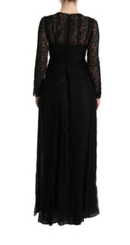 Black floral lace silk sheath dress by Dolce & Gabbana, featuring elegant design and intricate lace details.