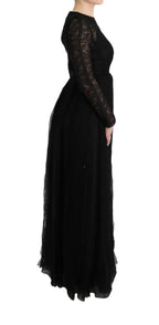 Black floral lace sheath silk dress by Dolce & Gabbana, featuring elegant design and intricate lace details.
