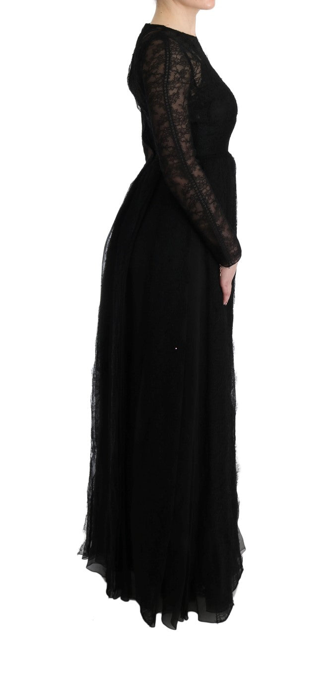 Black floral lace sheath silk dress by Dolce & Gabbana, featuring elegant design and intricate lace details.
