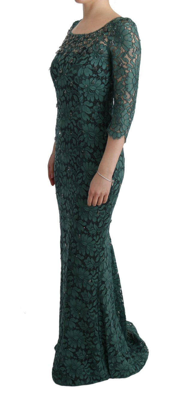 Dolce & Gabbana Green Floral Crystal Ricamo Sheath Dress  Eljoys Fashion