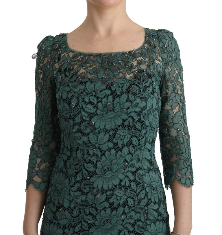 Dolce & Gabbana Green Floral Crystal Ricamo Sheath Dress – Eljoys Fashion