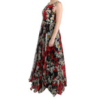 Dolce & Gabbana Multicolor Silk Floral Crystal Long Maxi Dress