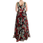 Dolce & Gabbana Multicolor Silk Floral Crystal Long Maxi Dress