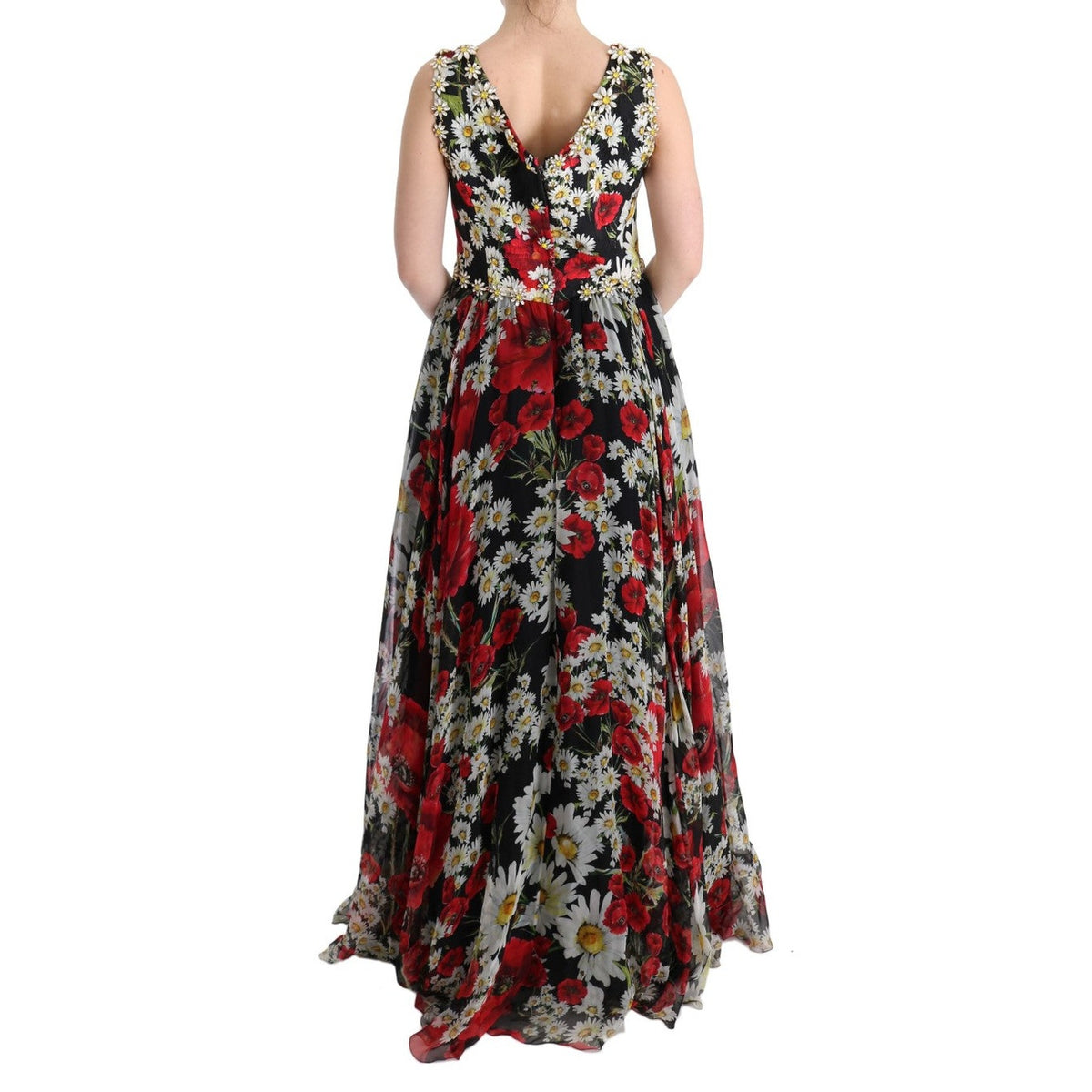 Dolce & Gabbana Multicolor Silk Floral Crystal Long Maxi Dress