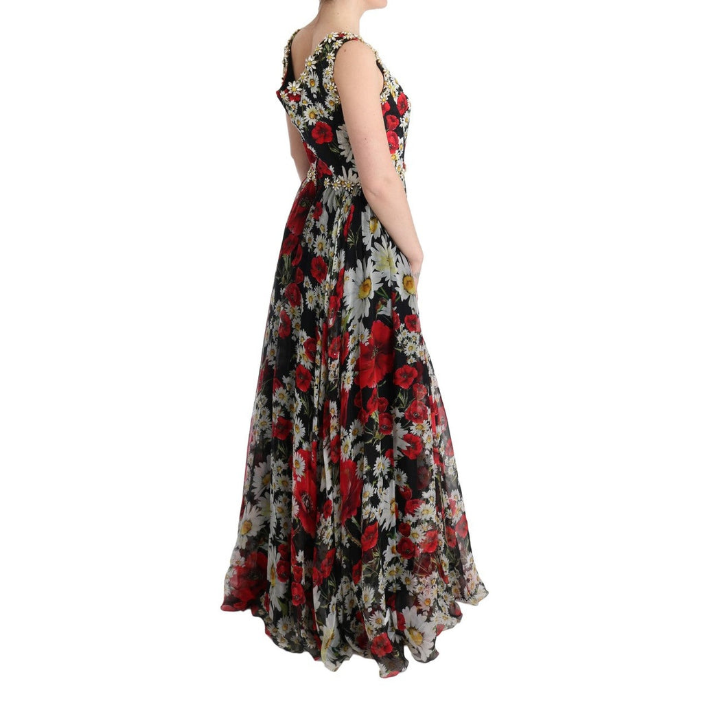 Dolce & Gabbana Multicolor Silk Floral Crystal Long Maxi Dress