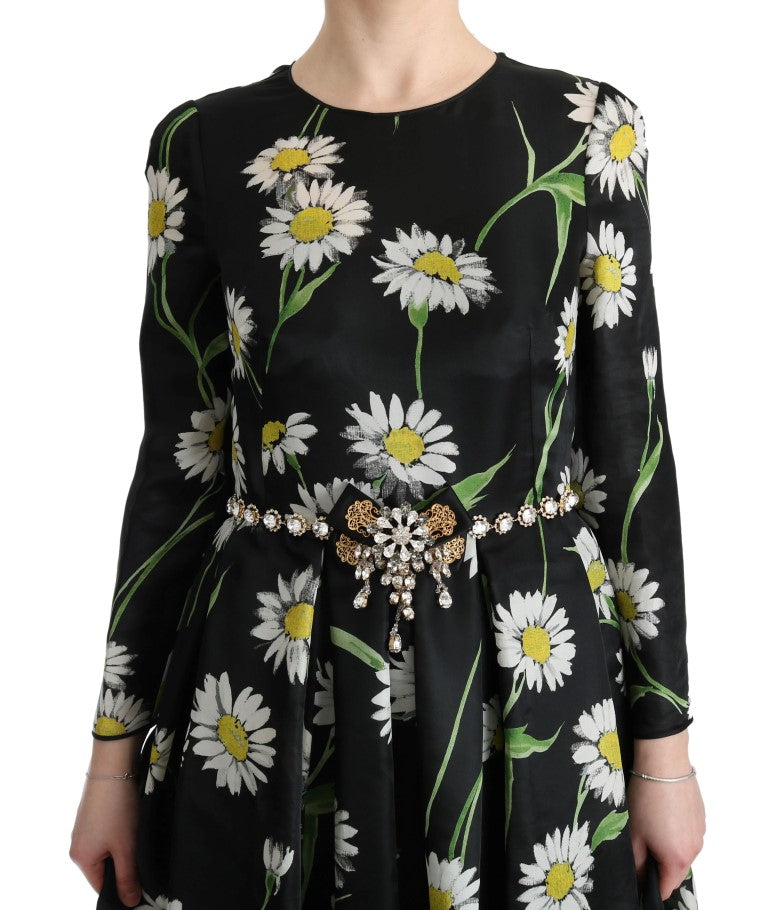 Dolce & Gabbana Multicolor Silk Sunflower Print Long Maxi Dress