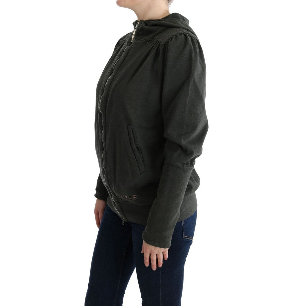 Exte Gray Top Hooded Cotton Zipper Sweater