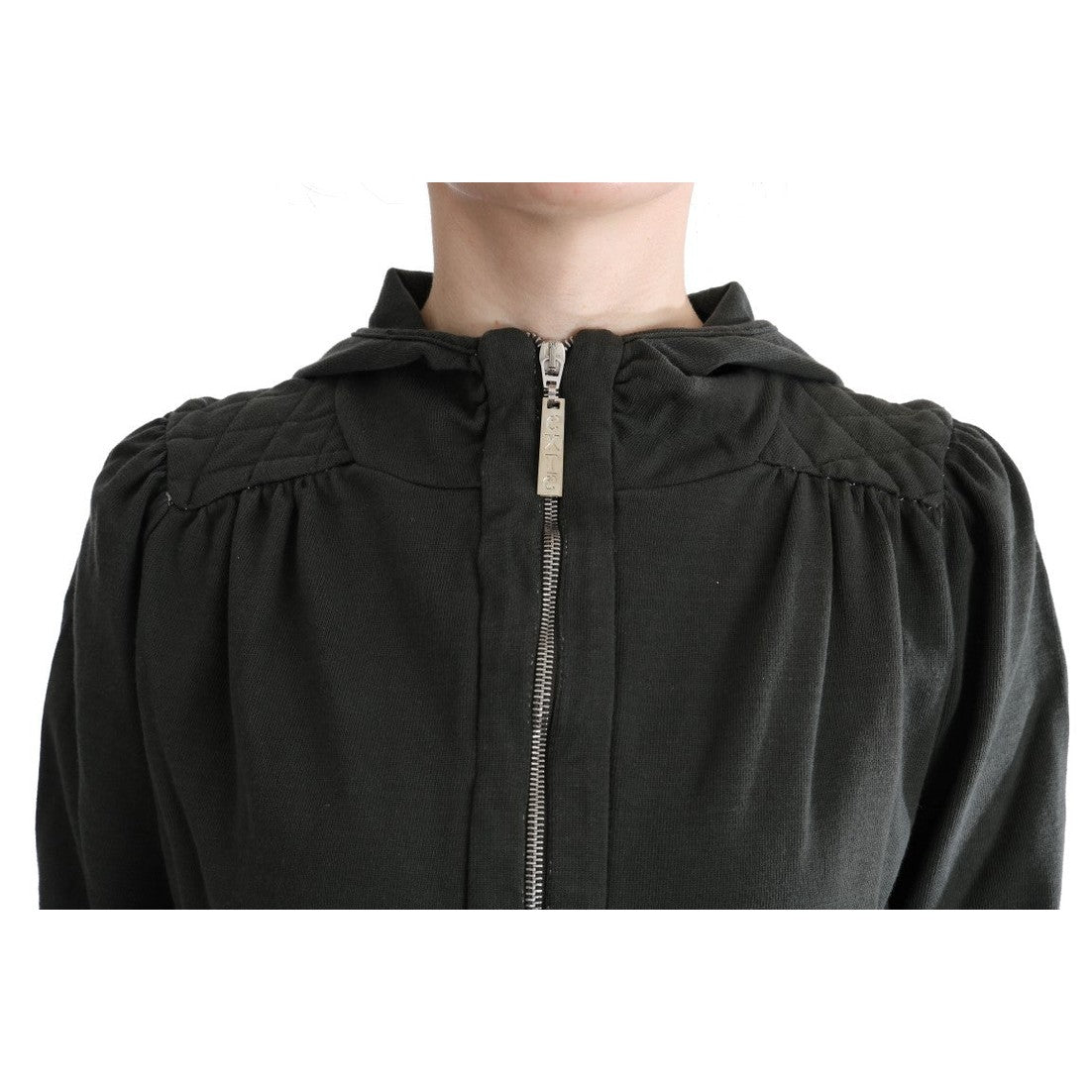 Exte Gray Top Hooded Cotton Zipper Sweater