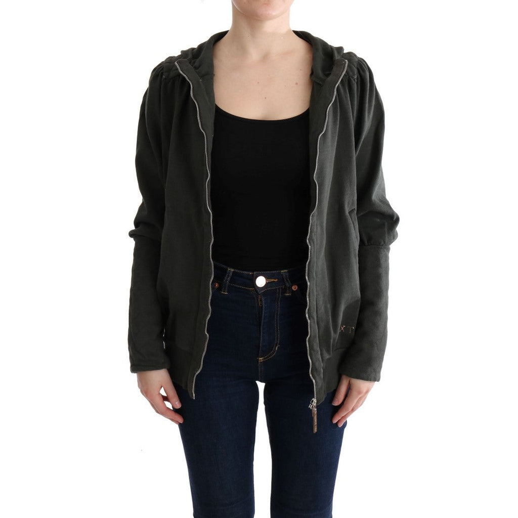 Exte Gray Top Hooded Cotton Zipper Sweater