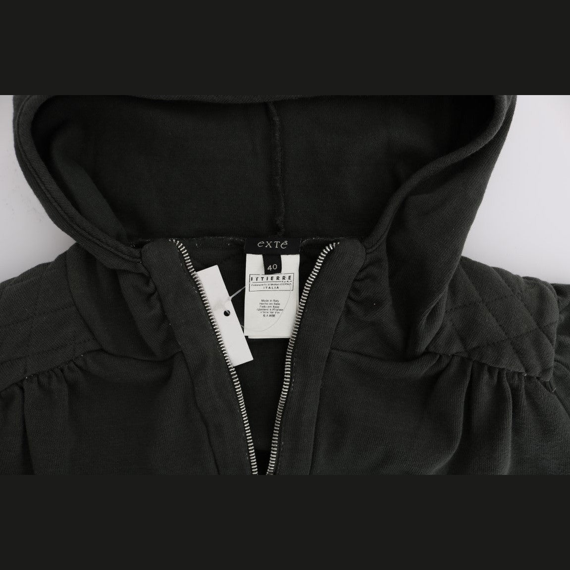 Exte Gray Top Hooded Cotton Zipper Sweater