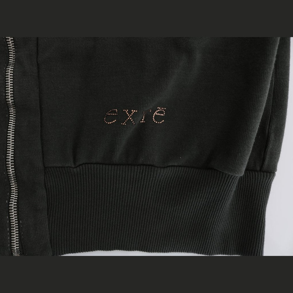 Exte Gray Top Hooded Cotton Zipper Sweater
