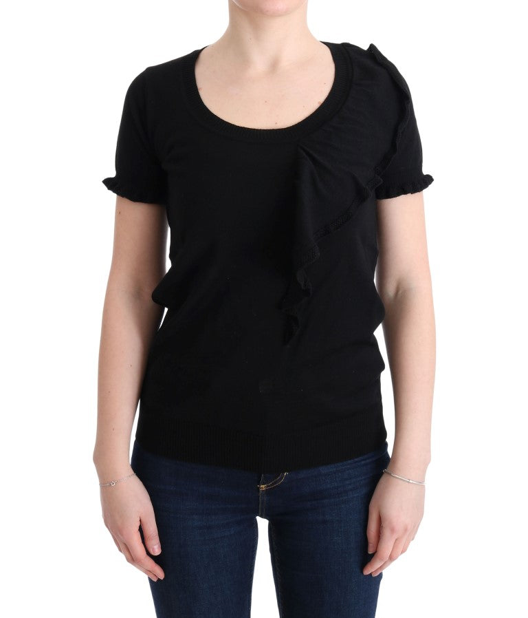 MARGHI LO' Black 100% Lana Wool Top Blouse T-shirt MARGHI LO'