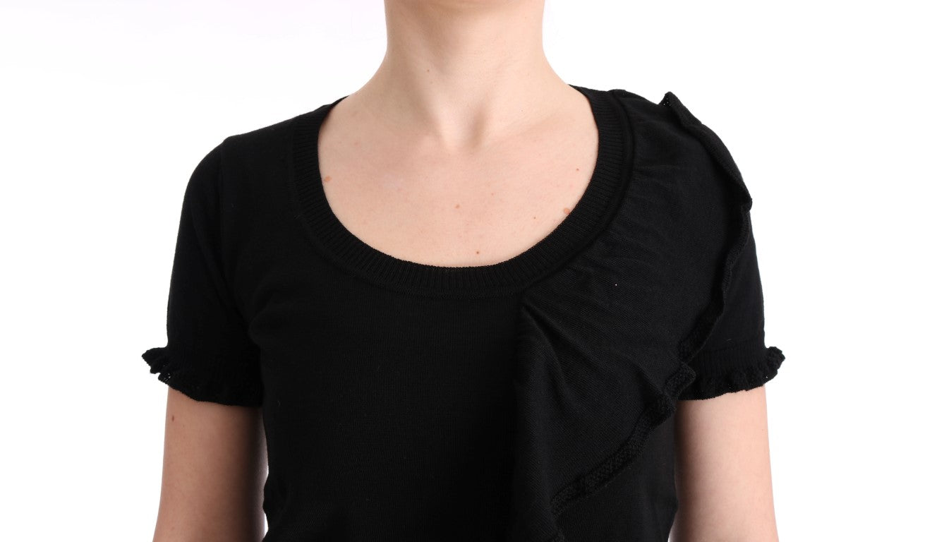 MARGHI LO' Black 100% Lana Wool Top Blouse T-shirt MARGHI LO'