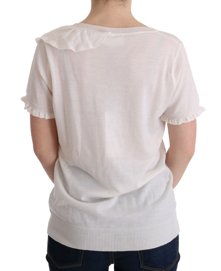 MARGHI LO' White 100% Lana Wool Top Blouse T-shirt MARGHI LO'