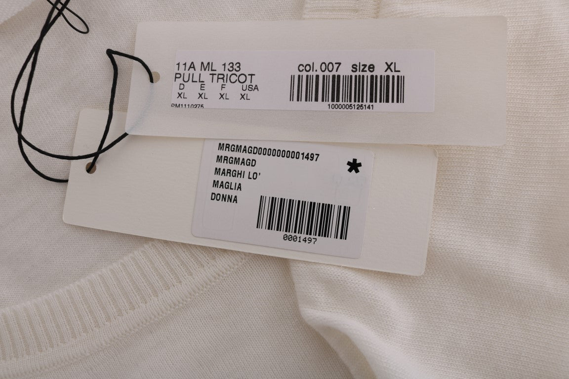 MARGHI LO' White 100% Lana Wool Top Blouse T-shirt MARGHI LO'
