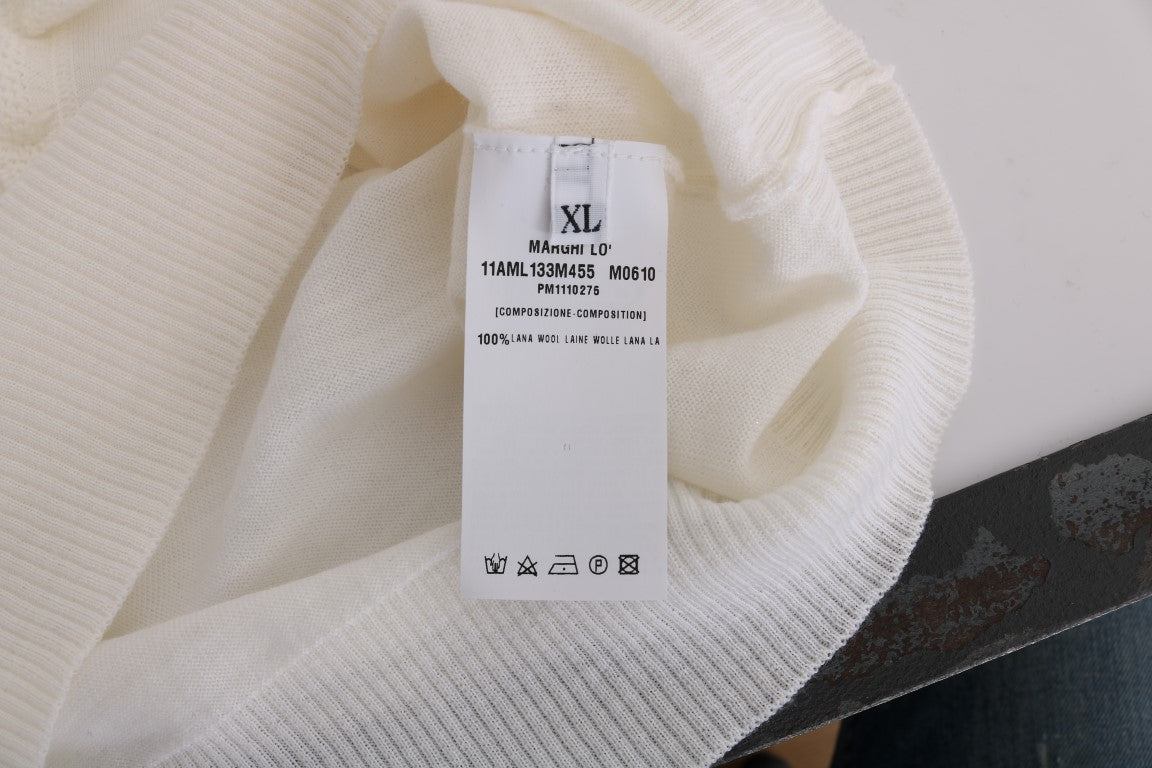 MARGHI LO' White 100% Lana Wool Top Blouse T-shirt MARGHI LO'