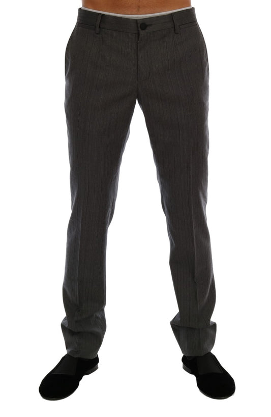 Dolce & Gabbana Gray Wool Striped Formal Pants Dolce & Gabbana