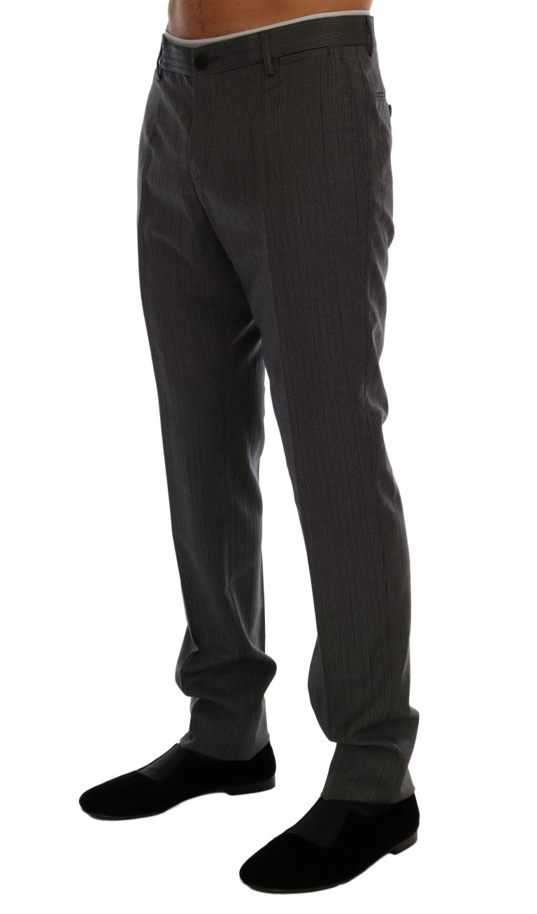 Dolce & Gabbana Gray Wool Striped Formal Pants Dolce & Gabbana