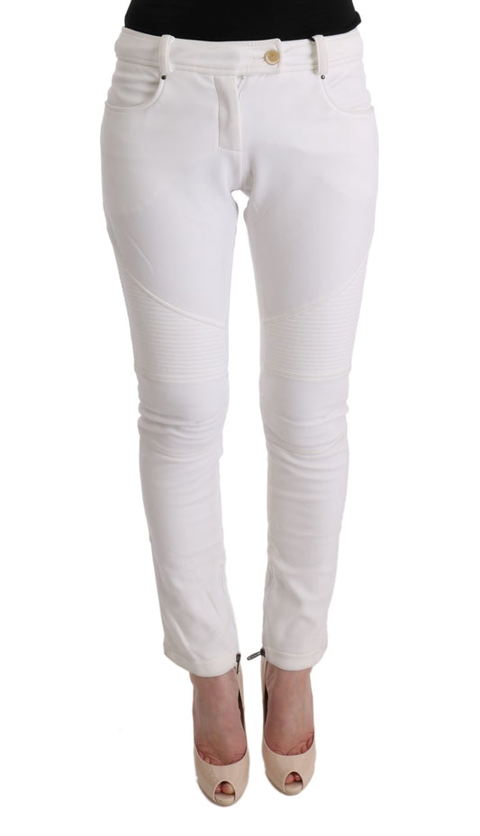 Ermanno Scervino White Cotton Slim Fit Casual Pants Ermanno Scervino
