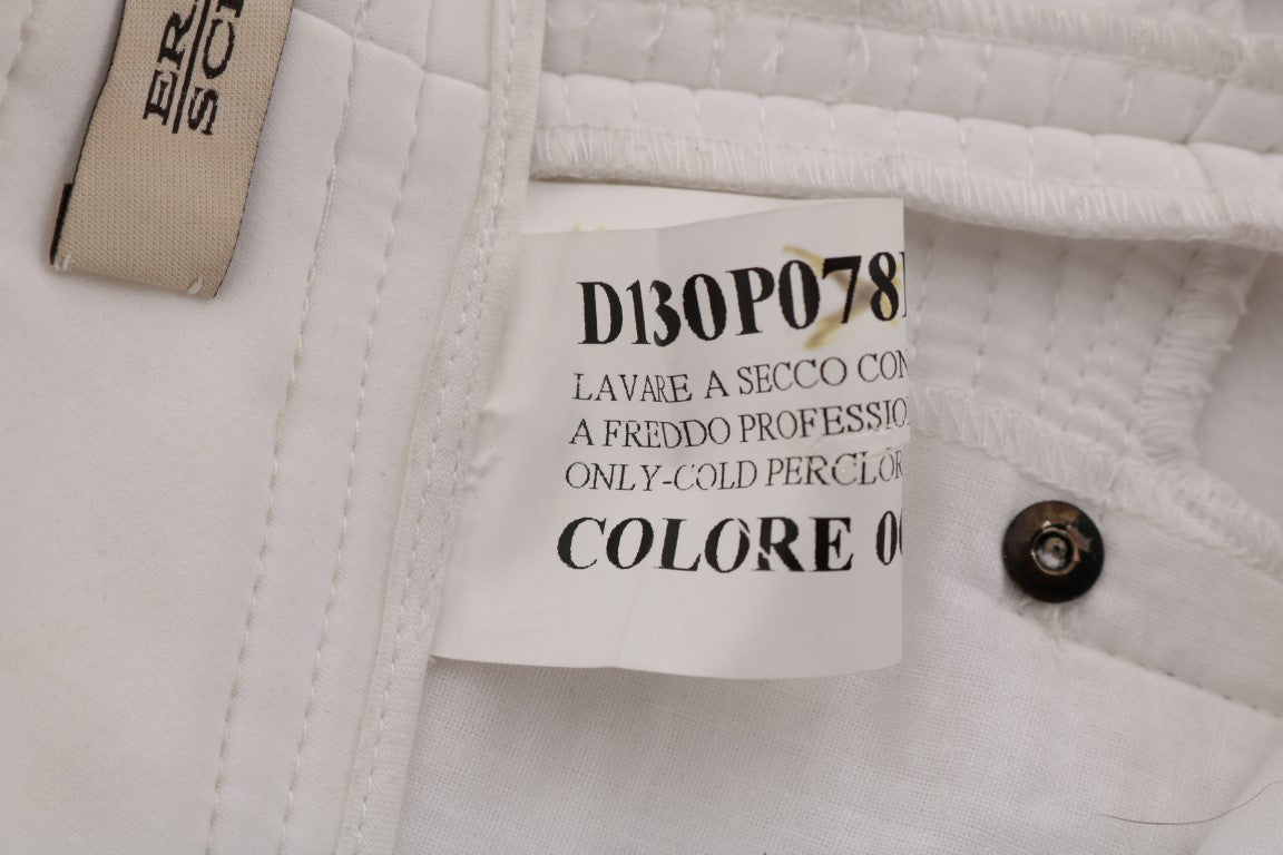 Ermanno Scervino White Cotton Slim Fit Casual Pants Ermanno Scervino