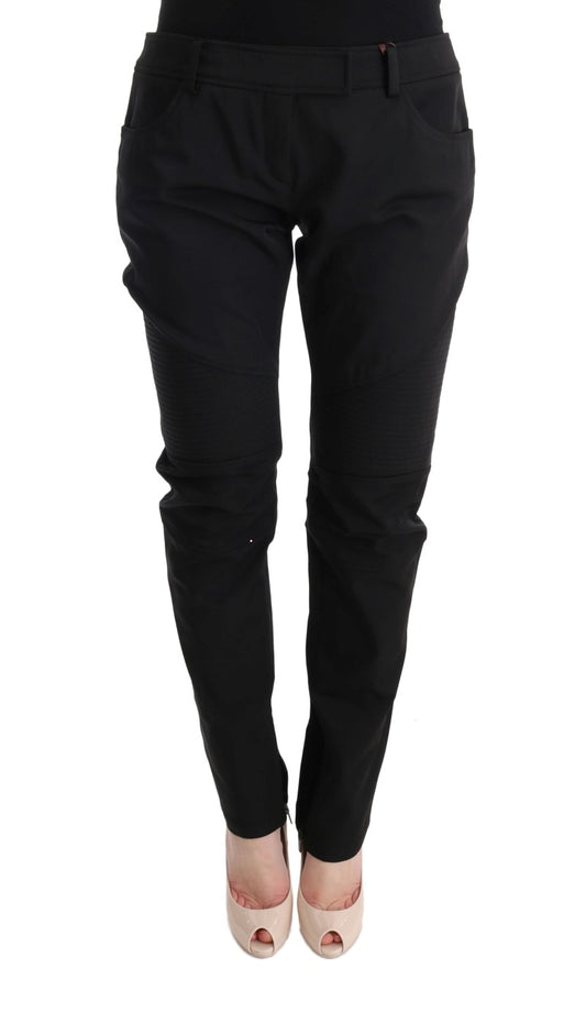 Ermanno Scervino Black Cotton Slim Fit Casual Pants Ermanno Scervino