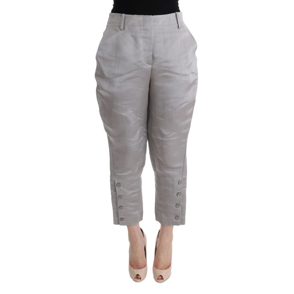 Ermanno Scervino Gray Silk Cropped Casual Pants