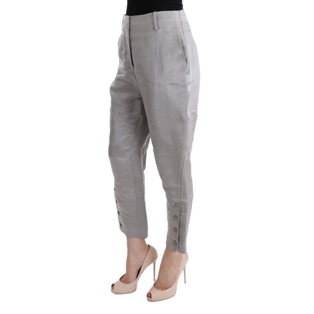 Ermanno Scervino Gray Silk Cropped Casual Pants