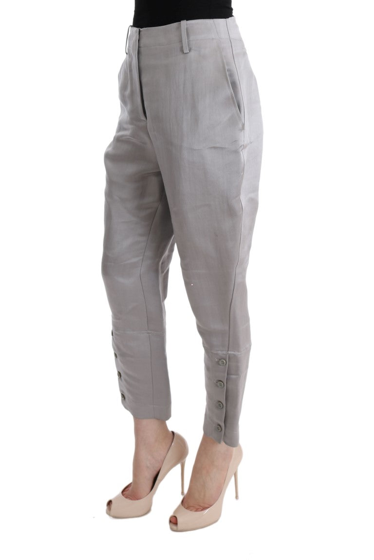 Ermanno Scervino Gray Silk Cropped Casual Pants Ermanno Scervino