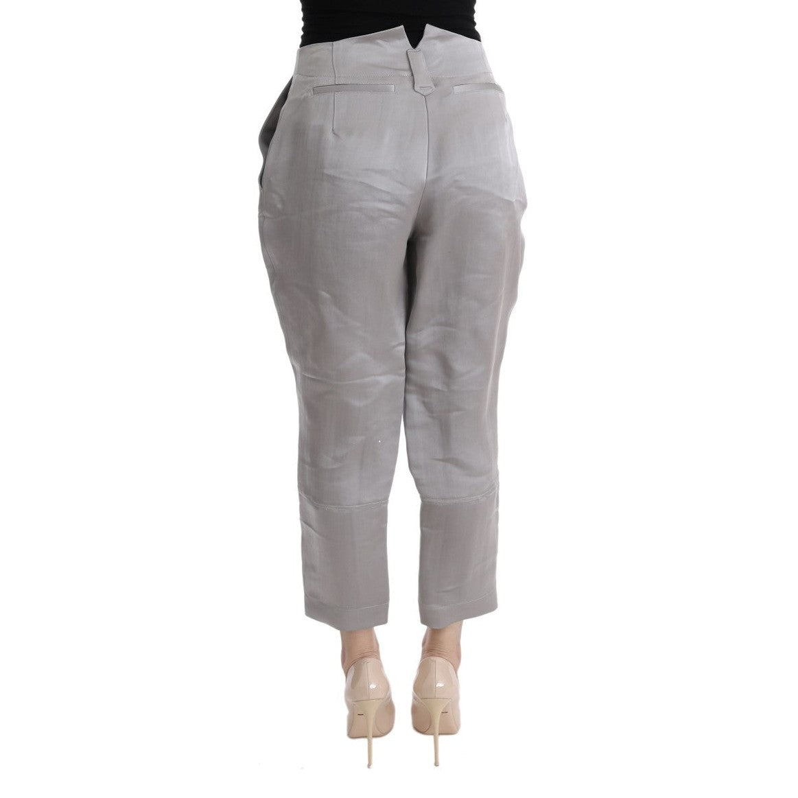 Ermanno Scervino Gray Silk Cropped Casual Pants