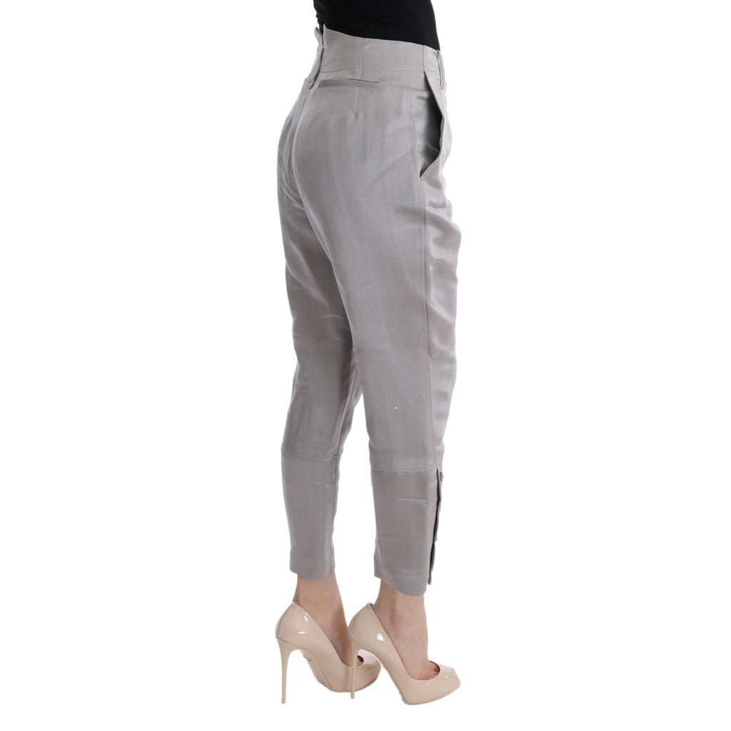 Ermanno Scervino Gray Silk Cropped Casual Pants