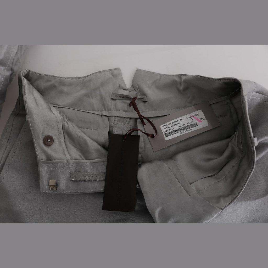 Ermanno Scervino Gray Silk Cropped Casual Pants