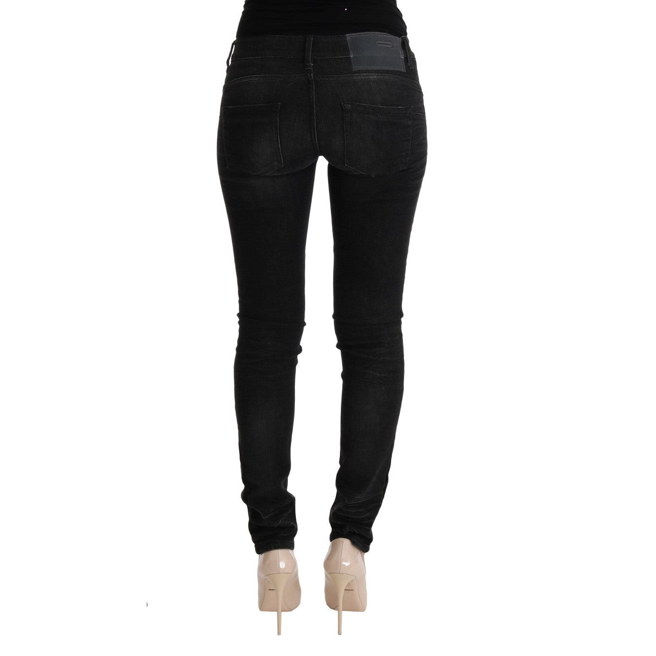 Acht Black Denim Cotton Bottoms Slim Fit Jeans