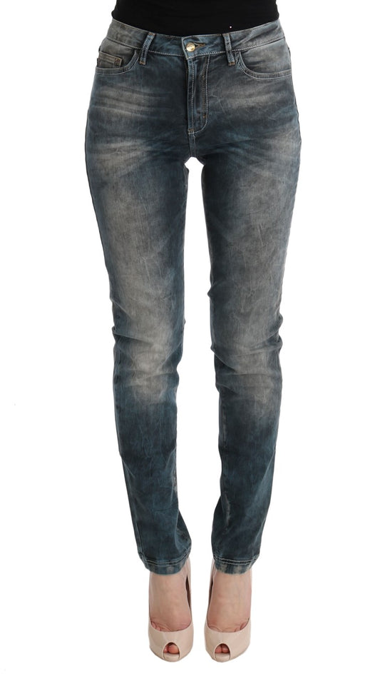 Cavalli Blue Wash Cotton Blend Slim Fit Jeans Cavalli