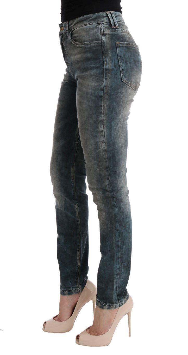 Cavalli Blue Wash Cotton Blend Slim Fit Jeans Cavalli