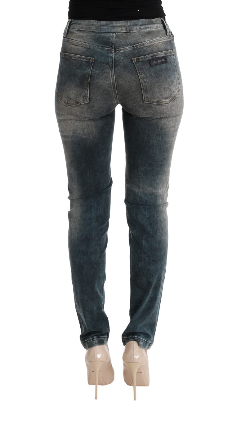 Cavalli Blue Wash Cotton Blend Slim Fit Jeans Cavalli