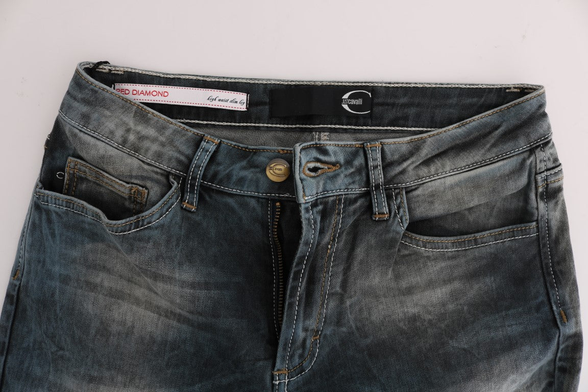 Cavalli Blue Wash Cotton Blend Slim Fit Jeans Cavalli