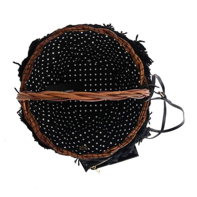 Dolce & Gabbana Beige Straw Snakeskin Pom Pom Crystal AGNESE Bag