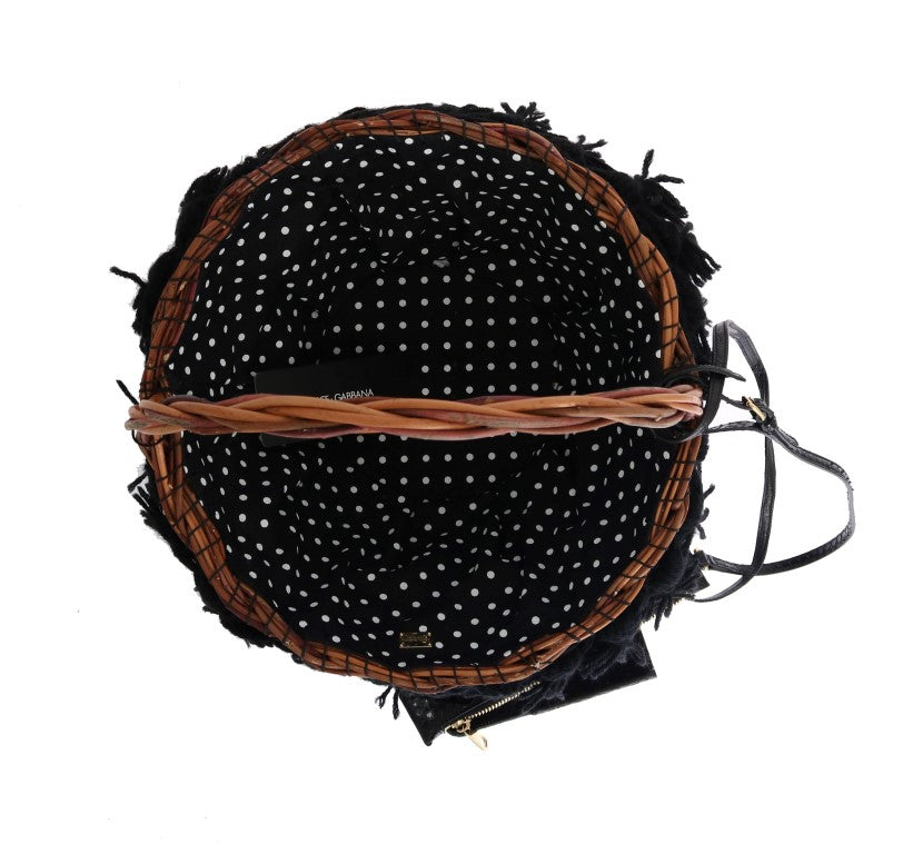Dolce & Gabbana Beige Straw Snakeskin Pom Pom Crystal AGNESE Bag Dolce & Gabbana