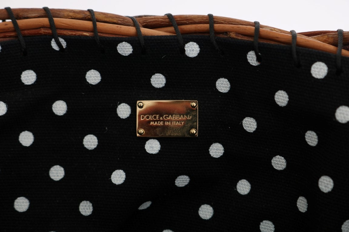 Dolce & Gabbana Beige Straw Snakeskin Pom Pom Crystal AGNESE Bag Dolce & Gabbana