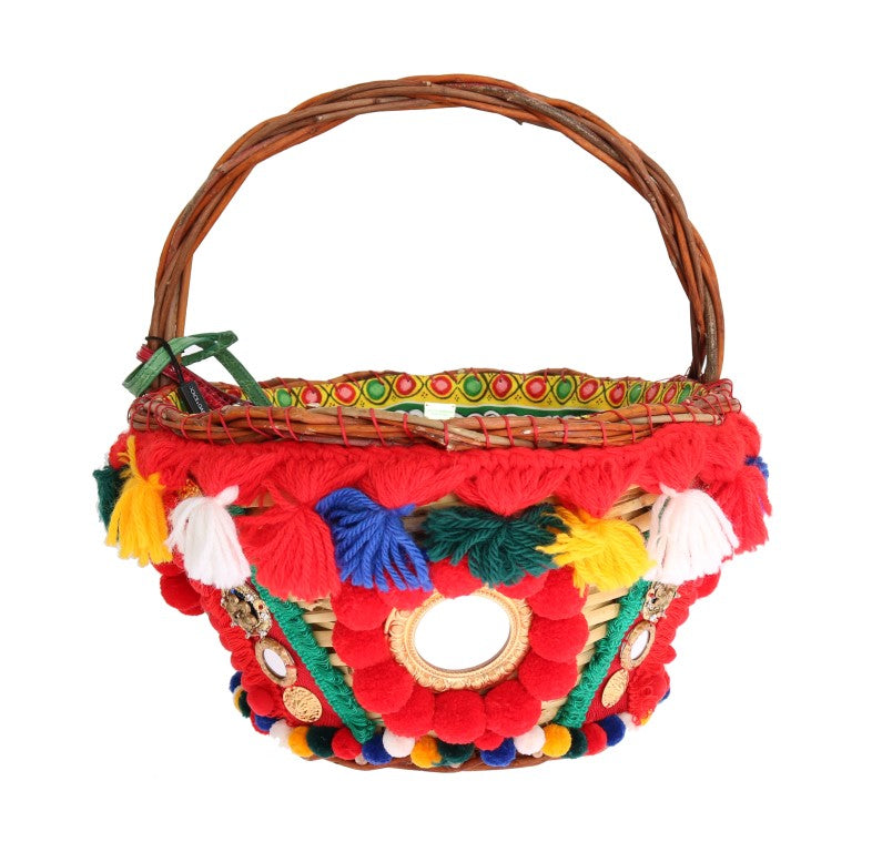 Dolce & Gabbana Multicolor AGNESE Straw Crystal Pom Pom Bag Dolce & Gabbana