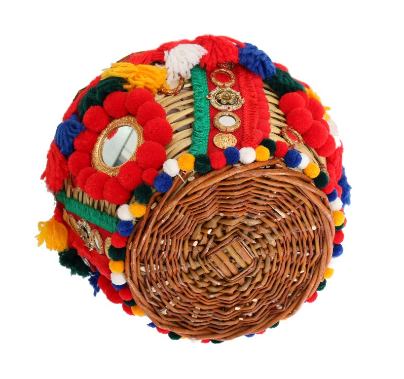 Dolce & Gabbana Multicolor AGNESE Straw Crystal Pom Pom Bag Dolce & Gabbana