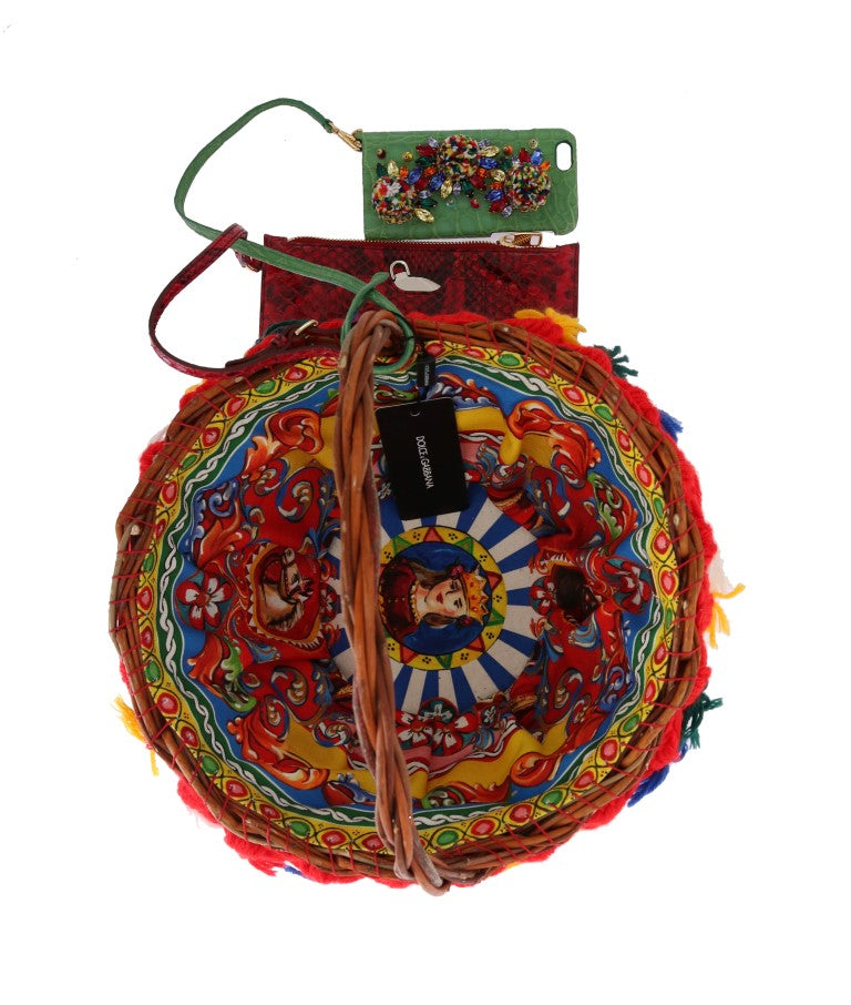 Dolce & Gabbana Multicolor AGNESE Straw Crystal Pom Pom Bag Dolce & Gabbana