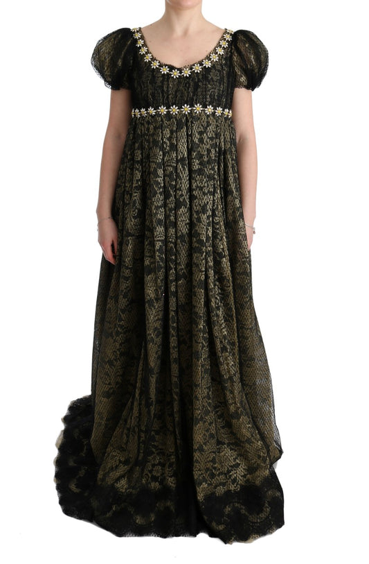 Dolce & Gabbana Black Yellow Crystal Lace Shift Dress Dolce & Gabbana