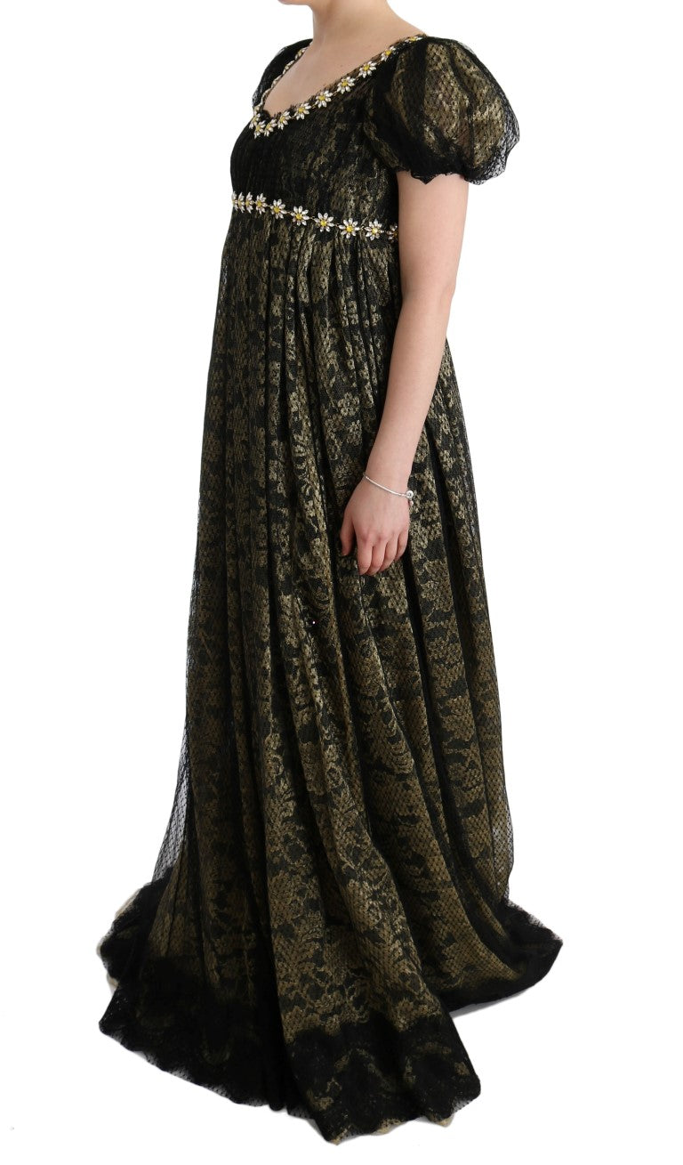 Dolce & Gabbana Black Yellow Crystal Lace Shift Dress Dolce & Gabbana