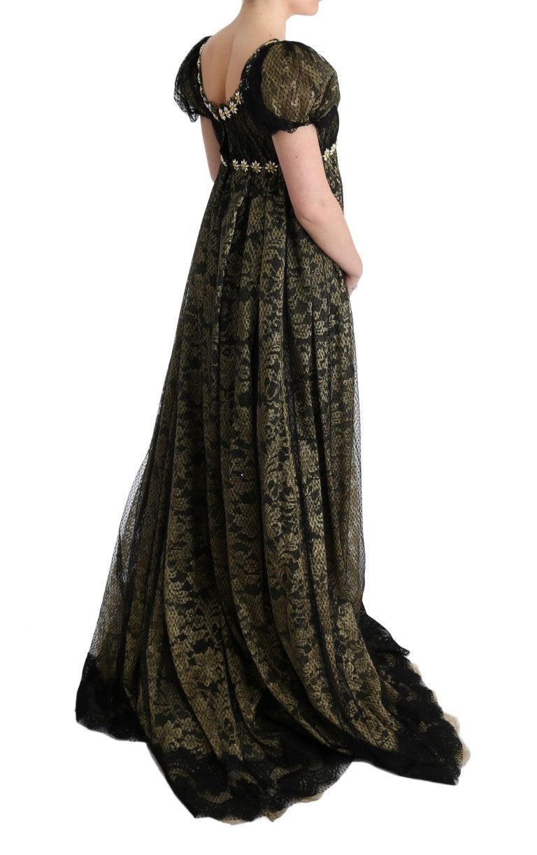 Dolce & Gabbana Black Yellow Crystal Lace Shift Dress Dolce & Gabbana