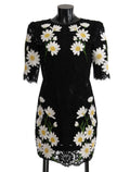 Black floral lace Sicily dress by Dolce & Gabbana featuring chamomile embroidery and elegant design.